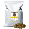 A large white bag of birdseed with a pile of birdseed in front of it. A label is attached to the bag. Produktbild-Vorschau