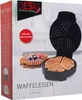 The image shows the packaging of a waffle maker, with a picture of the waffle maker and some waffles on it. Produktbild-Vorschau