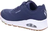 A side view of a blue Skechers Uno Stand On Air sneaker with a white sole and brown outsole. Anteprima dell’immagine prodotto
