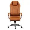 A brown leather office chair with a high back and headrest is shown against a white background. Produktbild-Vorschau
