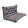 A gray tufted bench cushion with ties, shown on a white background. Produktbild-Vorschau