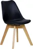A black chair with wooden legs on a white background. Produktbild-Vorschau
