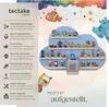 A wall shelf with various figurines displayed on it, along with marketing text and graphics. Produktbild-Vorschau