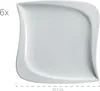 A single white plate with a unique curved shape, shown from a top-down perspective. Text indicating quantity and size is present. Anteprima dell’immagine prodotto