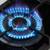 A close-up view of a gas burner with blue flames. Produktbild-Vorschau