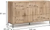 A diagram showing the dimensions of a wooden sideboard. Voir les images du produit