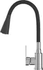 A black and silver kitchen faucet with a flexible spout. Anteprima dell’immagine prodotto
