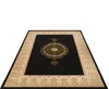 A black rug with an oriental pattern in gold and white, shown from a diagonal angle on a white background. Voir les images du produit