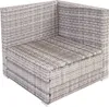 A corner seating unit of an outdoor furniture set, made of grey poly-rattan. Podgląd zdjęcia produktu