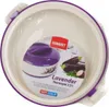 A top-down view of a white and purple thermopot with a label. Produktbild-Vorschau