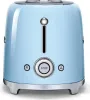 A light blue Smeg toaster with silver accents is shown from the front against a white background. Náhled obrázku produktu