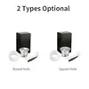 Two sets of coffee capsule accessories are displayed side-by-side against a white background, each with a black box, a silver capsule, a white ring, a white scoop, and a black brush. Text labels indicate 'Round hole' and 'Square hole' below each set. Náhled obrázku produktu