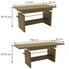Two views of a wooden coffee table, one showing its compact form and the other its extended form, with dimensions indicated. Produktbild-Vorschau