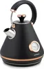 A black electric kettle with copper accents and a built-in thermometer. Voir les images du produit