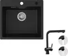 A black granite sink and a black faucet are shown against a white background. Produktbild-Vorschau