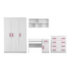 A set of children's bedroom furniture including a wardrobe, desk, and chest of drawers, all in white with pink handles, displayed against a white background. Voir les images du produit