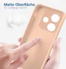 A hand is touching a pink phone case, with text and a fluffy object in the background. Produktbild-Vorschau