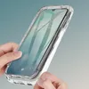 Hands are shown holding a transparent phone case around a smartphone. Produktbild-Vorschau