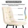 A close-up view of a beige chair with text overlays highlighting its ergonomic features and a diagram of a spine. Produktbild-Vorschau