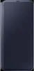 A dark blue book-style phone case is shown upright against a dark gray background. Produktbild-Vorschau