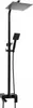 A black shower system with a rain shower head and a handheld shower head, shown against a white background. Produktbild-Vorschau