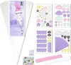 A collage of craft supplies for making a school cone, including a template, stickers, pom-poms, and decorative strips. Produktbild-Vorschau