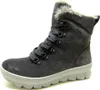 A single gray boot with laces and fur trim is shown against a white background. Produktbild-Vorschau