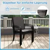 Stackable chairs on a wooden deck with a railing and a lantern. Produktbild-Vorschau