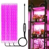 A collage showing a set of three LED grow light panels on the left and a shelving unit with plants under grow lights on the right. Anteprima dell’immagine prodotto