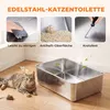 PawHut 2er-Set Katzenklo Edelstahl XL mit Hohem Rand Deckel Produktbild-Vorschau 6