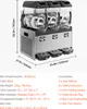 A triple-tank slushy machine with dimensions and product information displayed. Voir les images du produit