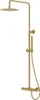 A gold-colored shower set with a rain shower head and a handheld shower head. Produktbild-Vorschau