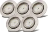 A set of five recessed LED spotlights with brushed nickel trim. Produktbild-Vorschau