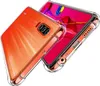 Two transparent phone cases with rose gold trim are shown, one displaying the back of an orange phone and the other showing the screen of a pink phone. Produktbild-Vorschau
