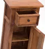 A close-up view of a wooden cabinet with an open drawer and an open door, revealing shelves inside. Produktbild-Vorschau