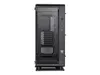 A black computer case with a glass side panel, viewed from the front. Anteprima dell’immagine prodotto