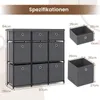 A product image showing a grey fabric dresser with multiple drawers and dimensions indicated by text and lines. Anteprima dell’immagine prodotto