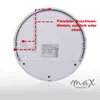 The underside of a white outdoor wall light with a dashed red line indicating flexible connection points and text describing the feature. Produktbild-Vorschau