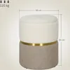 A product shot of a round ottoman with dimensions indicated. Produktbild-Vorschau