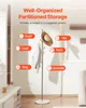 A coat rack with items displayed on it, with text overlays describing its features. Náhled obrázku produktu
