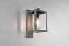 A modern outdoor wall lamp with a gray metal frame and a clear glass cylinder housing a light bulb. Anteprima dell’immagine prodotto