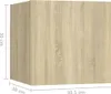 A cube-shaped piece of furniture with a wood grain texture, shown with dimension lines. Produktbild-Vorschau