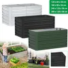 Collage of raised garden beds in different colors and sizes, with a lifestyle shot of someone gardening. Voir les images du produit