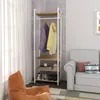 A clothing rack with shelves in a room next to a sofa and a beanbag chair. Náhľad obrázku produktu