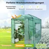 A split image showing a greenhouse in summer on the left and winter on the right, with text overlays highlighting features. Náhled obrázku produktu