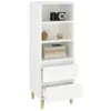 A white highboard with wooden legs and two drawers. Produktbild-Vorschau