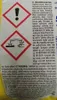 A close-up of a product label with safety warnings and instructions in multiple languages. Produktbild-Vorschau