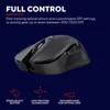 A marketing image of a black wireless mouse with text and icons describing its features. Produktbild-Vorschau