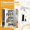 A white bookshelf with decorative items and books, alongside marketing graphics about anti-tip sets. Anteprima dell’immagine prodotto