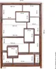 A diagram of a wooden shelving unit with dimensions indicated. The unit is tall and has multiple staggered shelves of various sizes. Produktbild-Vorschau